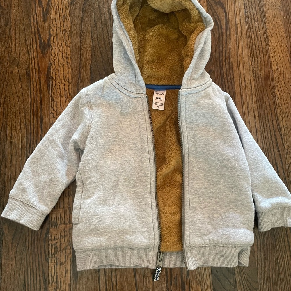 Carter's Gray and Brown Zip-Up Hoodie Sweatshirt